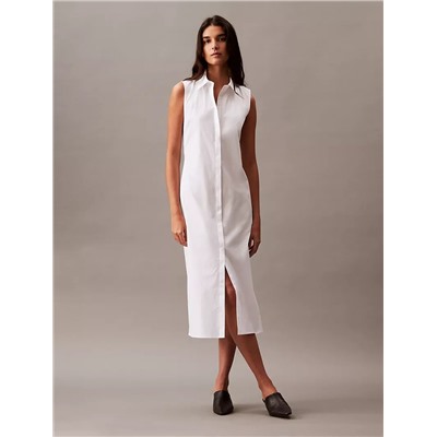 Stretch Poplin Cutout Shirt Dress