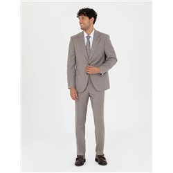 %100 Yün Açık Kahverengi Slim Fit Takım Elbise