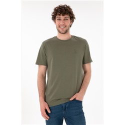 Erkek Regular Fit Bisiklet Yaka Haki Basic Tişört
