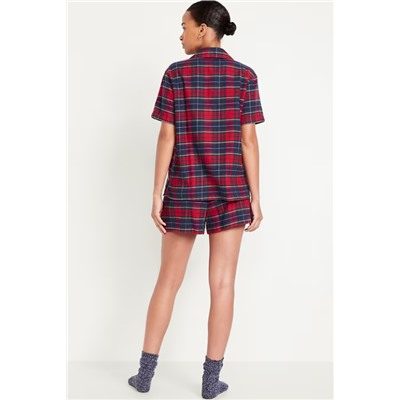 Flannel Pajama Short Set for Women