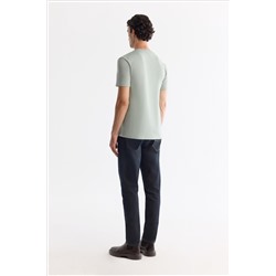 Mint Yeşil Bisiklet Yaka Baskılı Elastan T-Shirt