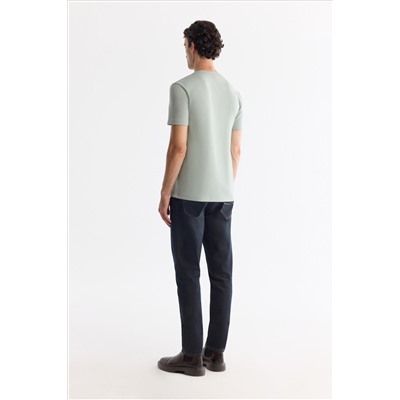 Mint Yeşil Bisiklet Yaka Baskılı Elastan T-Shirt
