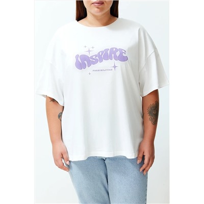 Ekru Unisex Oversize Rahat %100 Pamuklu Couple Örme T-Shirt TBBSS24BF00033