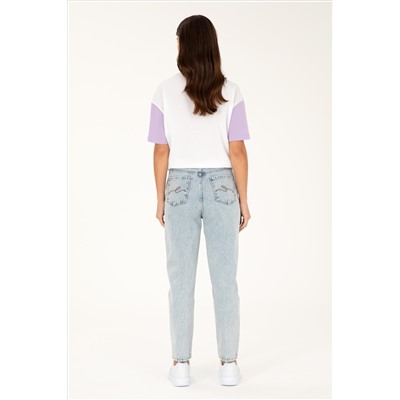 Kadın Açık Mavi Mom High Waist Fit Jean Pantolon