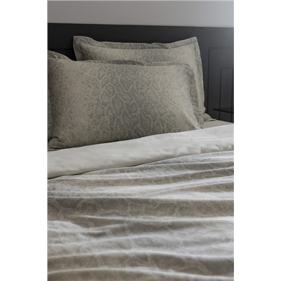 Elaine King Size %100 Pamuk Baskılı Saten Nevresim Takımı - Taş