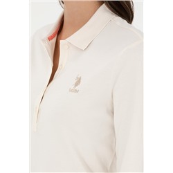 Kadın Krem Basic Polo Yaka Sweatshirt