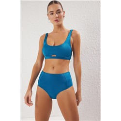 TRENDYOLMİLLA Petrol Bralette Cut Out/Pencereli Parlak Yüksek Bel Regular Bikini Takımı TBESS25BT00129