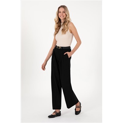 Kadın Siyah Loose Fit Kanvas Pantolon