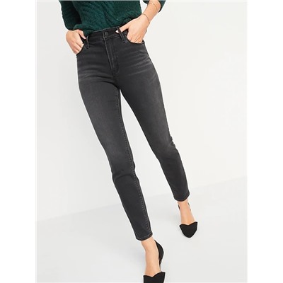 High-Waisted Rockstar Built-In Warm Super Skinny Black Jeans for Women