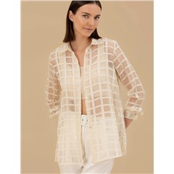 Krem Comfort Fit Uzun Kollu Gömlek