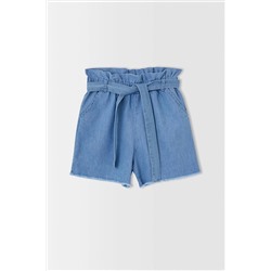 Defacto Kız Çocuk Paperbag Esnek Belli Kuşaklı Jean Şort T3319A621SM