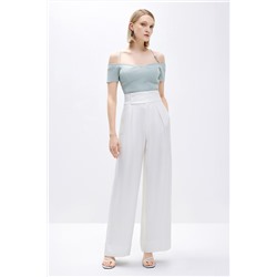 Pantalón palazzo de tiro alto Blanco