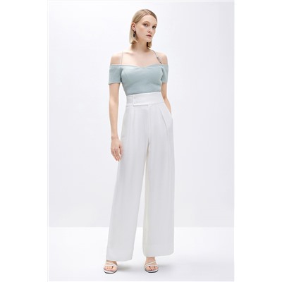 Pantalón palazzo de tiro alto Blanco
