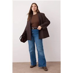 Mavi Yüksek Bel Paçası Kesikli Straight Fit Denim Büyük Beden Jeans TBBAW26CJ00033