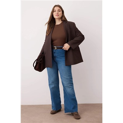 Mavi Yüksek Bel Paçası Kesikli Straight Fit Denim Büyük Beden Jeans TBBAW26CJ00033