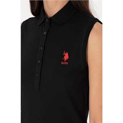 Kadın Siyah Kolsuz Polo Yaka Mini Boy Örme Elbise