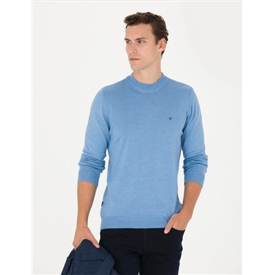 Mavi Melanj Slim Fit Yarım Balıkçı Yaka Basic Triko Kazak