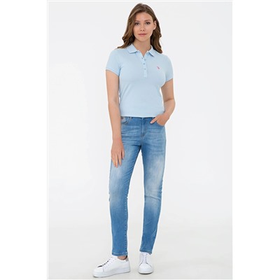 Kadın Açık Mavi Basic Polo Yaka Tişört