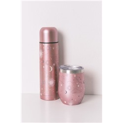 Botella termo metal rosa print astral