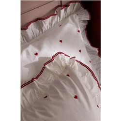 Coeur Tek Kişilik %100 Pamuk Kalp Nakışlı Nevresim Takımı - Beyaz/Kırmızı