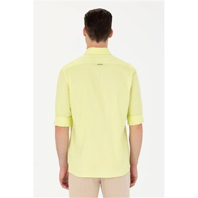 Erkek Neon Sarı Uzun Kollu Basic Gömlek