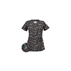 UA Deck The Halls Black Print Scrub Top