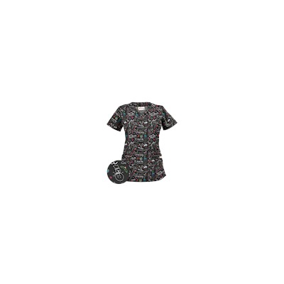 UA Deck The Halls Black Print Scrub Top