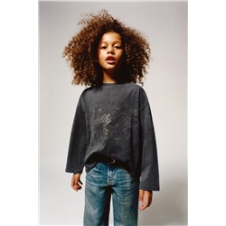 WASHED-EFFECT T-SHIRT WITH DIAMANTES
