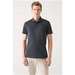 Avva Erkek Antrasit %100 Pamuk Standart Fit Normal Kesim 3 Düğmeli Kıvrılmaz Polo Yaka T-shirt E001035