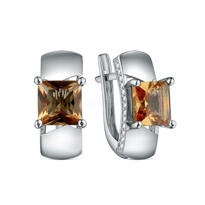 Серьги из серебра с султанит и фианитами родированные 2-3957-001
