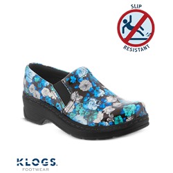 Klogs Naples Closed Back Leather Clog Blue Flower Patent