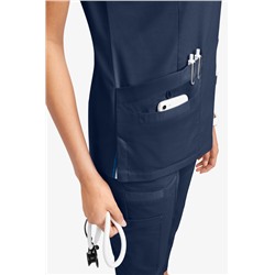 Butter-Soft STRETCH Women's 5-Pocket Short Sleeve V-Neck with Sport Trim Detail Scrub Top