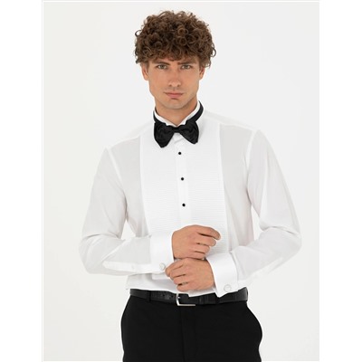 Beyaz Slim Fit Smokin Gömlek