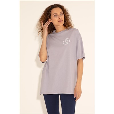 Erkek Oversize Fit Bisiklet Yaka Gri Tişört