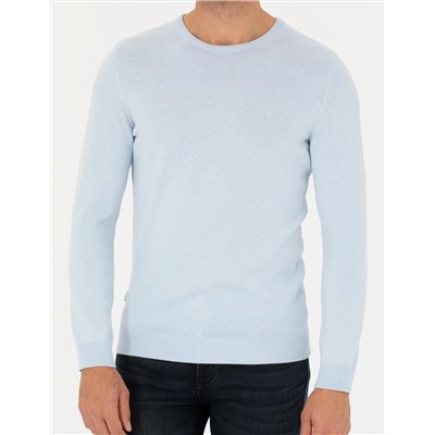 Açık Mavi Slim Fit Basic Kazak