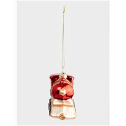 Игрушка елочная, 10 см, стекло, красная, Паровоз, New year