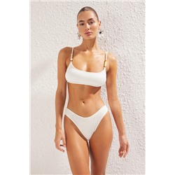 TRENDYOLMİLLA Ekru Bralette Boncuk Aksesuarlı Dokulu Regular Bikini Takımı TBESS25BT00057