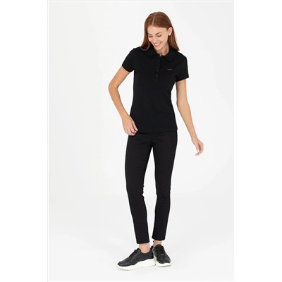 Kadın Siyah Basic Polo Yaka Tişört