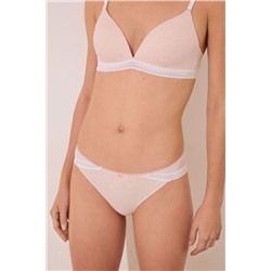 Tanga tira algodón canalé encaje rosa