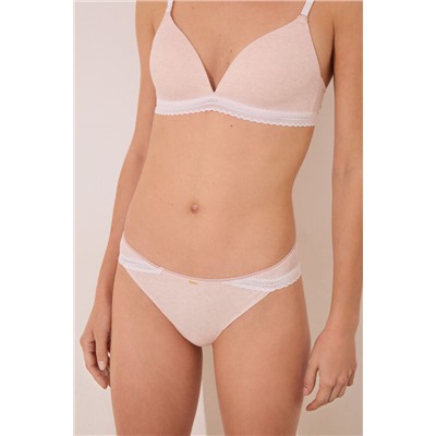 Tanga tira algodón canalé encaje rosa