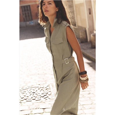 LINEN BLEND MIDI DRESS