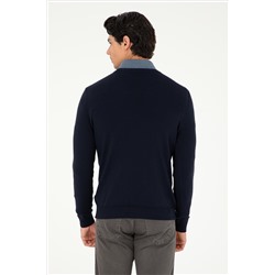 Erkek Slim Fit V Yaka Lacivert Basic Kazak