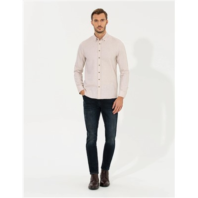 Bej Slim Fit Uzun Kollu Gömlek