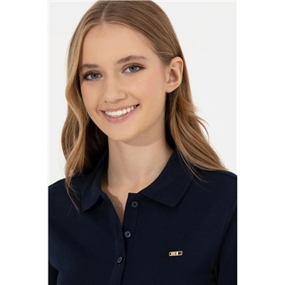 Kadın Lacivert Basic Polo Yaka Sweatshirt