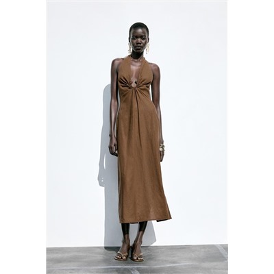 MIDI DRESS WITH BUCKLE LINEN BLEND