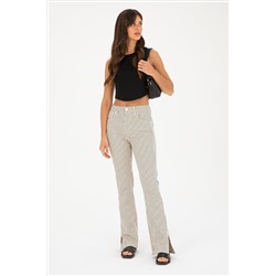Kadın Beyaz Çizgili Straight Fit Jean Pantolon