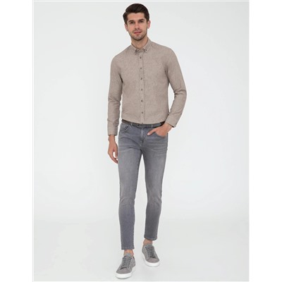 Bej Slim Fit Uzun Kollu Gömlek