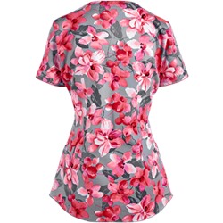 White Cross Scrubs Coral Bloom Print Top