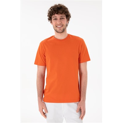 Erkek Regular Fit Bisiklet Yaka Nar Çiçeği Basic Tişört
