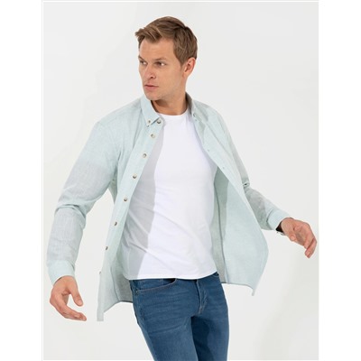 Yeşil Slim Fit Uzun Kollu Gömlek